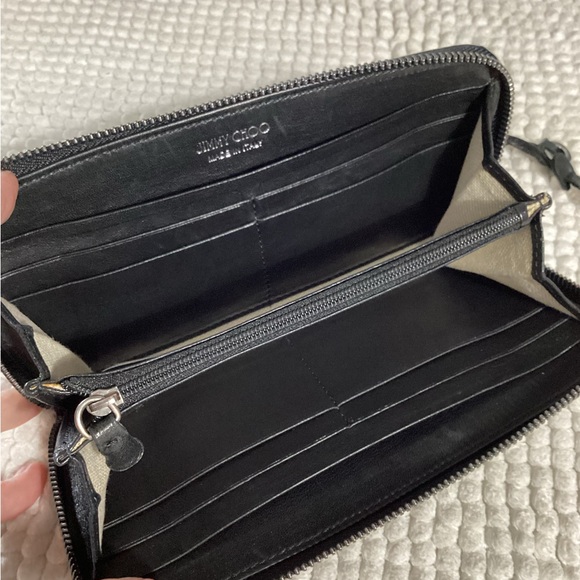 Jimmy Choo RARE Pink Star Studded Long Zippy Black Leather Wallet Clutch - Picture 10 of 15